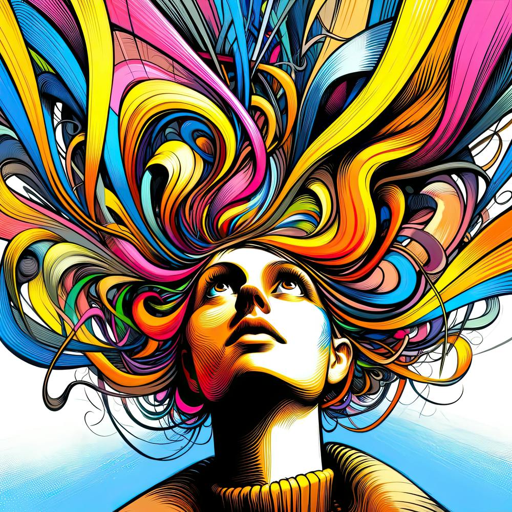Woman With Colourful Abstract Flamboyant Hair