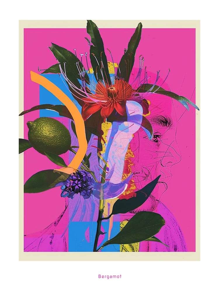 Bergamot 3 Neon Flower Collage Poster