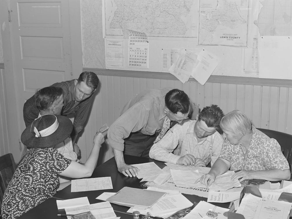 Fsa (Farm Security Administration) Clients Making Plans For Farms In County Supervisor S Office, Grangeville, Idaho 1