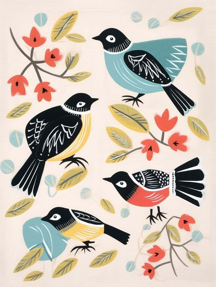 Folk Style Bird Painting Carolina Chickadee 2