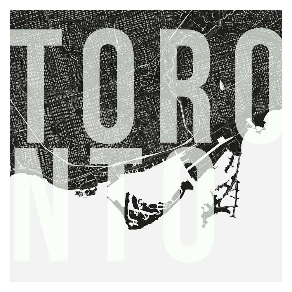 Toronto Mono Street Map Text Overlay Square