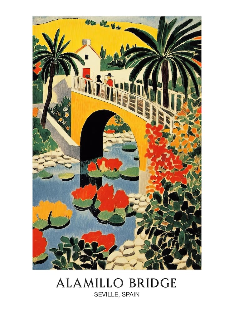Alamillo Bridge, Seville, Spain Colourful 4 Travel Poster