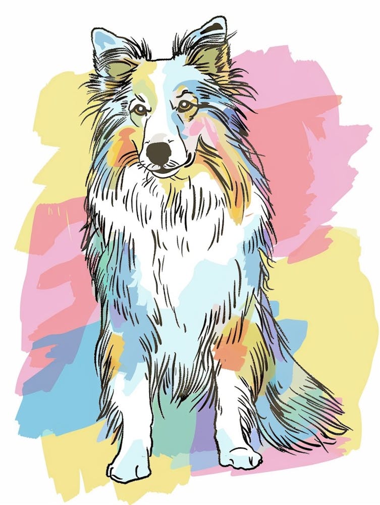 Shetland Sheepdog Dog Pastel Line Illustration  3