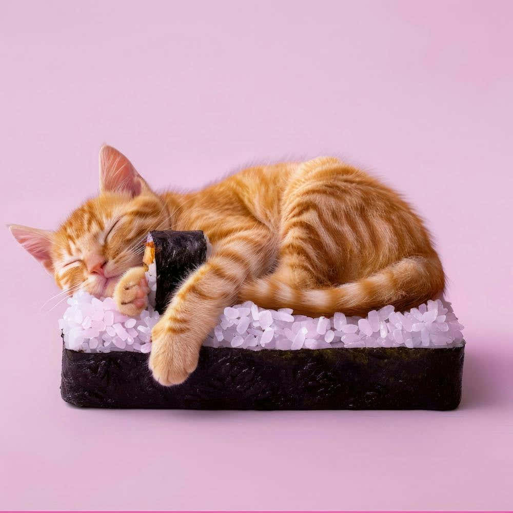 Cat Sleeping On Sushi 3