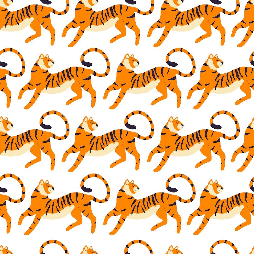 Prancing Tiger Pattern On White Square