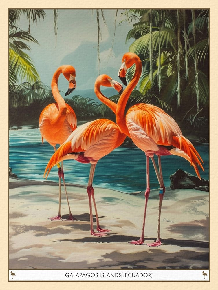 Greater Flamingo Galapagos Islands Ecuador Tropical Illustration 1 Poster