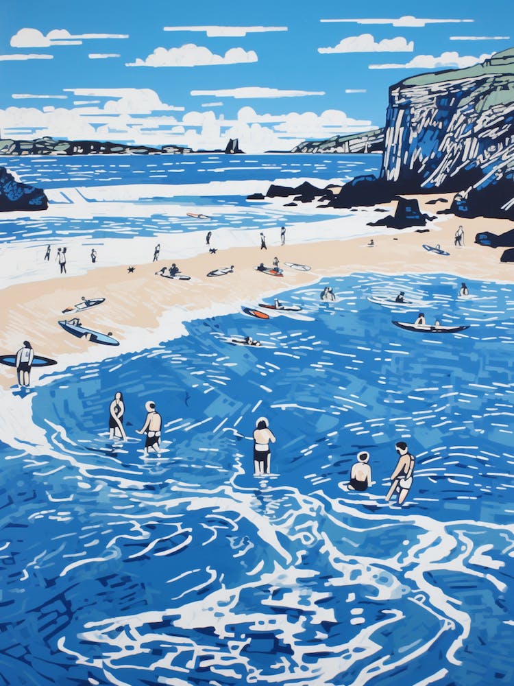A Picture Of St Ives Bay Cornwall Linocut 1