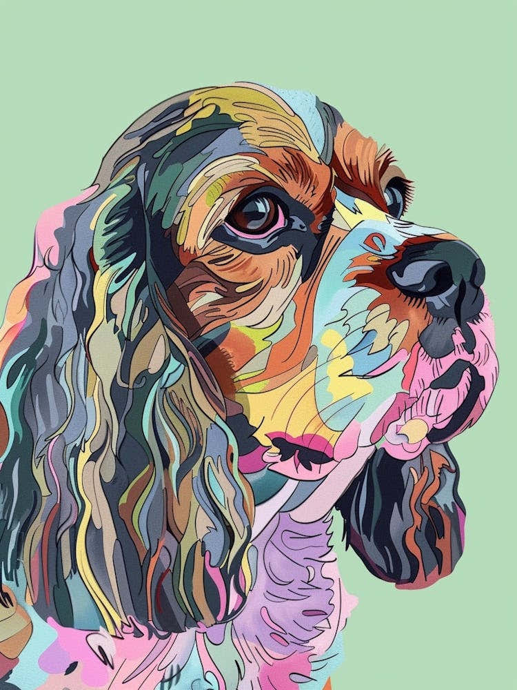 Pastel English Toy Spaniel Dog Pastel Line Illustration  3