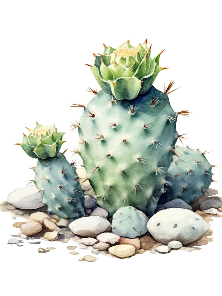 Lophophora Williamsii Cactus Watercolour Drawing 2