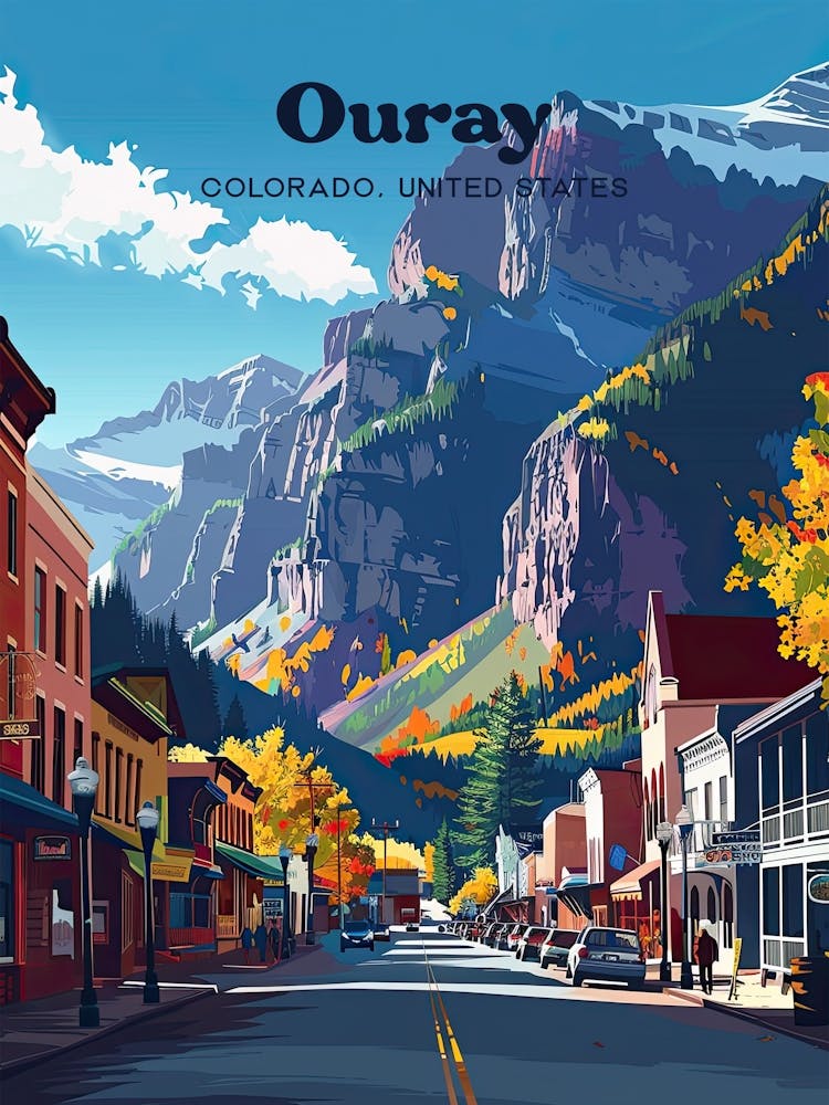 Ouray Colorado Mountain Digital Travel Illustration
