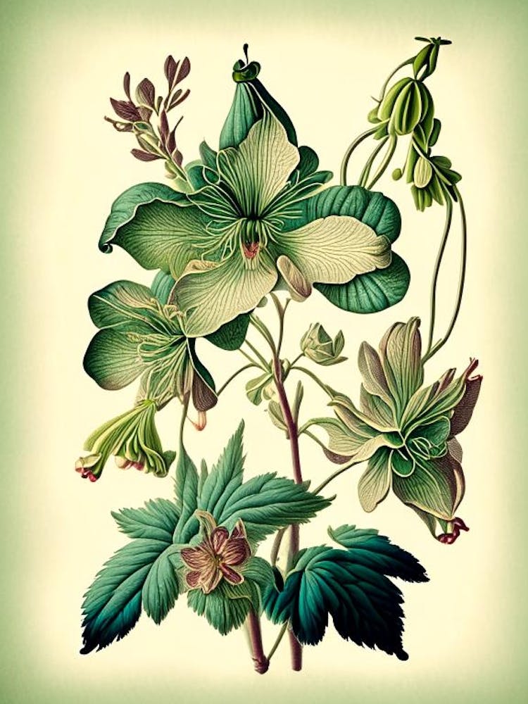 Columbine 2 Floral Botanical Vintage Poster Flower