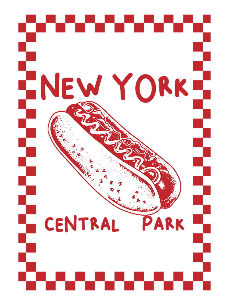 New York Central Park Hot Dog | Red and White Kitchen Wall Art
