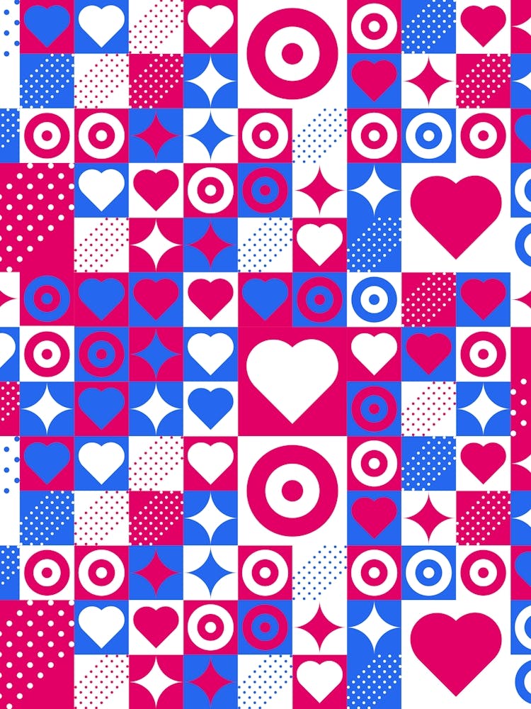St. Valentines Day geometric neon synthwave pattern (red and blue) - abstract poster 2