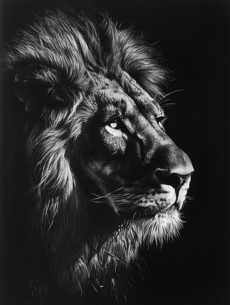 Barbary Lion Charcoal Drawing Night Hunt 4