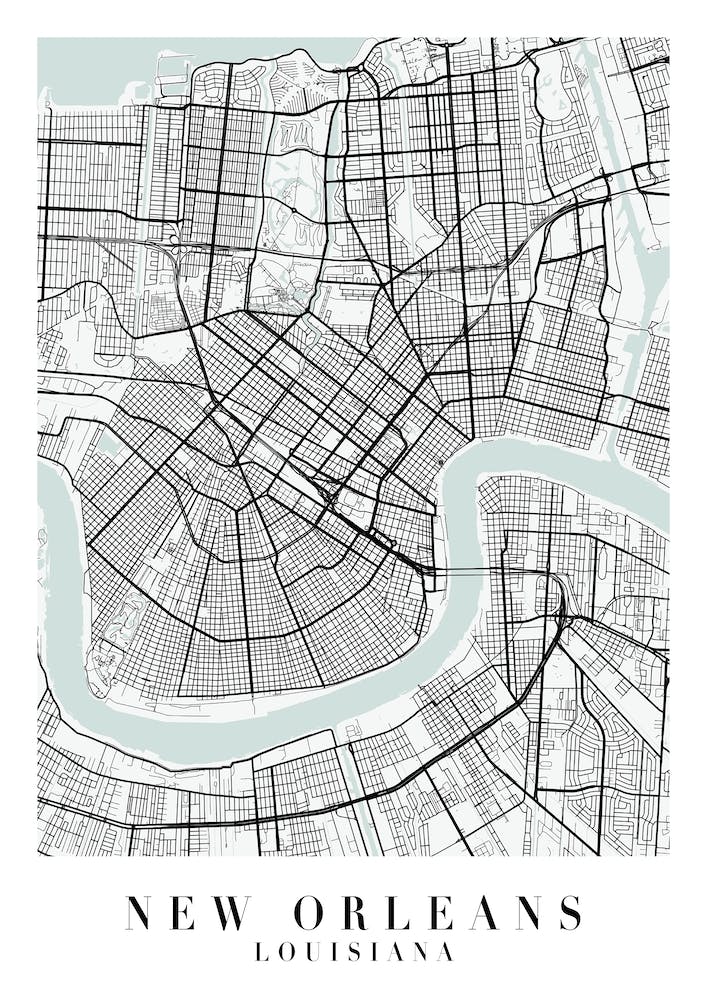 New Orleans Louisiana Street Map Minimal Color