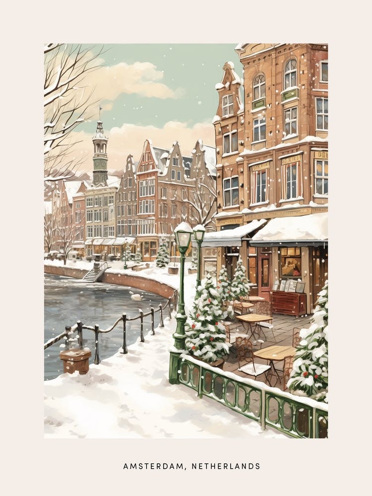 Vintage Winter Poster Amsterdam Netherlands 7