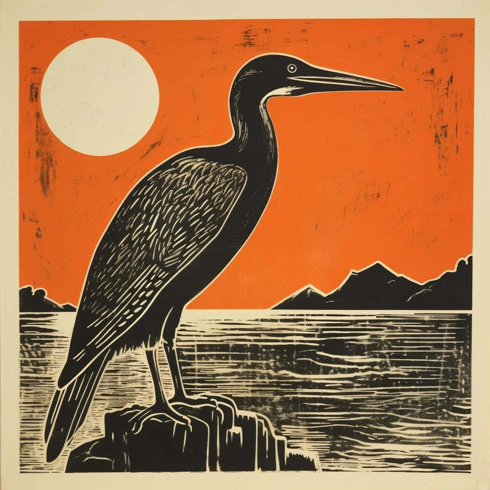 Retro Bird Lithograph Cormorant 4