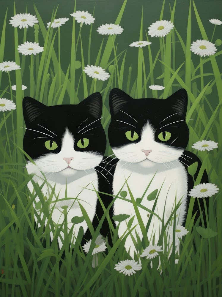Two Cats In The Grass