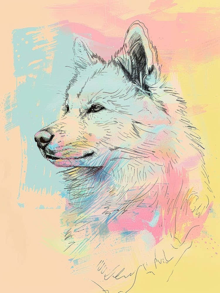 Samoyed Dog Pastel Line Watercolour Illustration  4