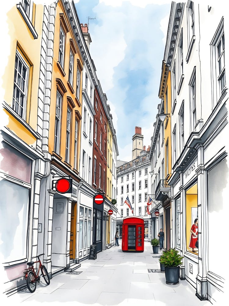 London Street With Red Bus