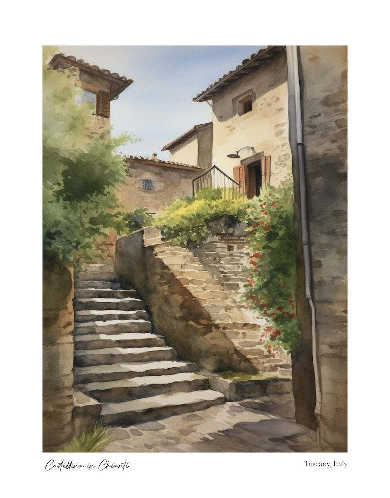 Castellina In Chianti, Tuscany, Italy 2 Watercolour Travel Poster