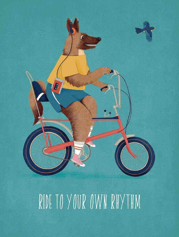 Ride to Your Own Rhythm Dog on Bike Listening to Music