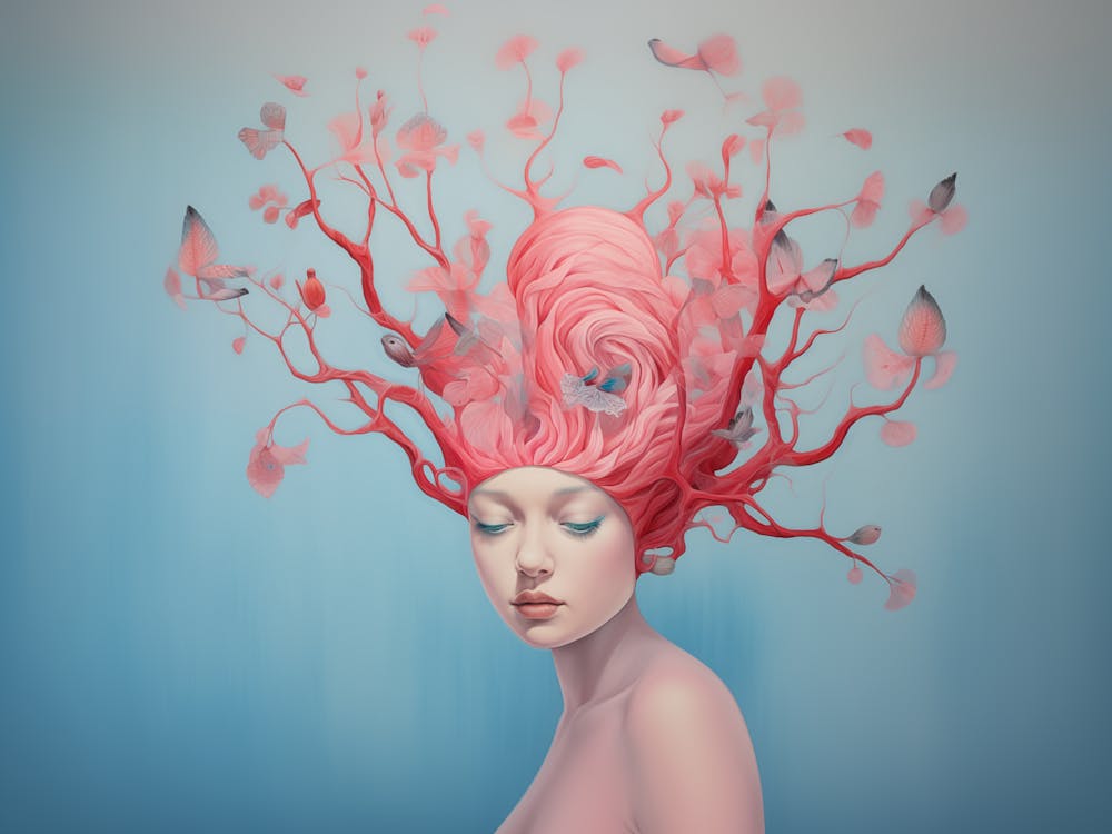 Spring spirit. A pink-haired young woman. Bedroom or livingroom print art