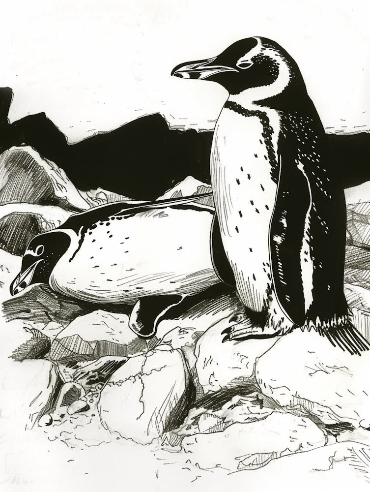 Emperor Penguin Sunbathing On Rocks 1