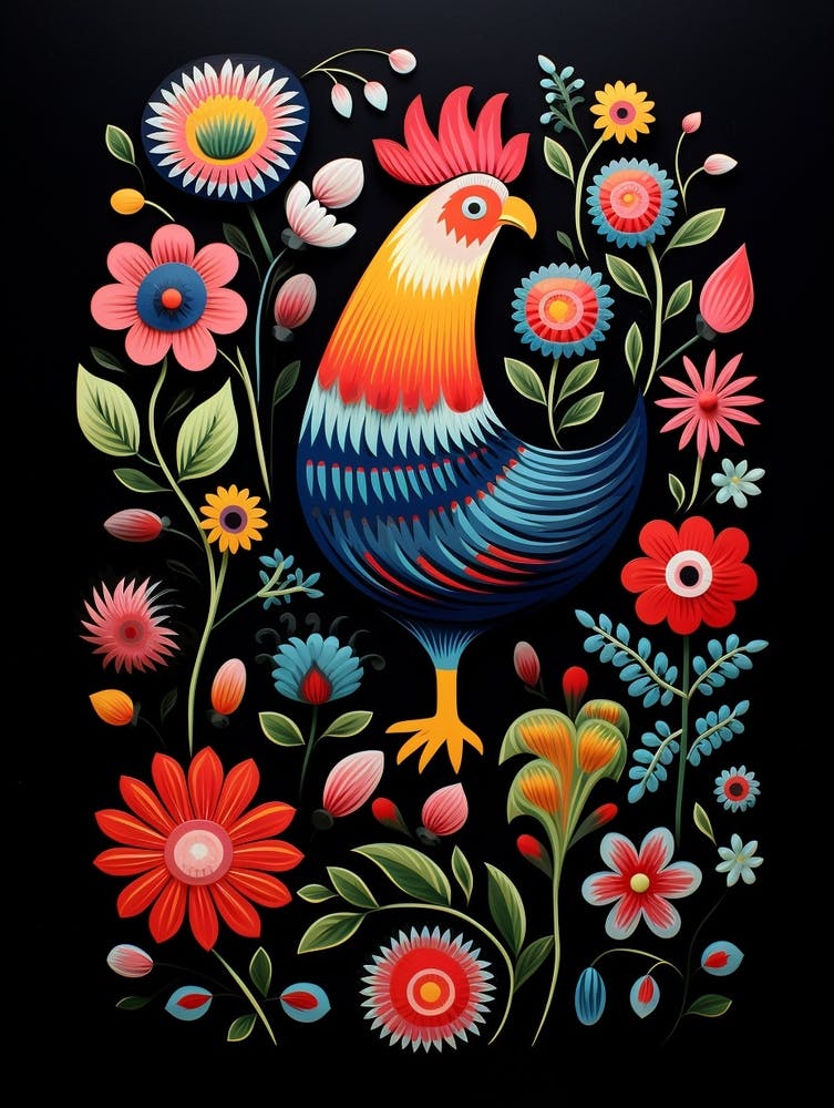 Folk Bird Illustration Chicken 7
