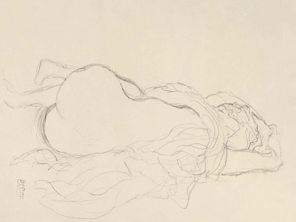 Reclining Nude With Drapery, Back View 1, Gustav Klimt