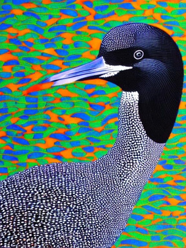 Common Loon Yayoi Kusama Style Illustration Bird