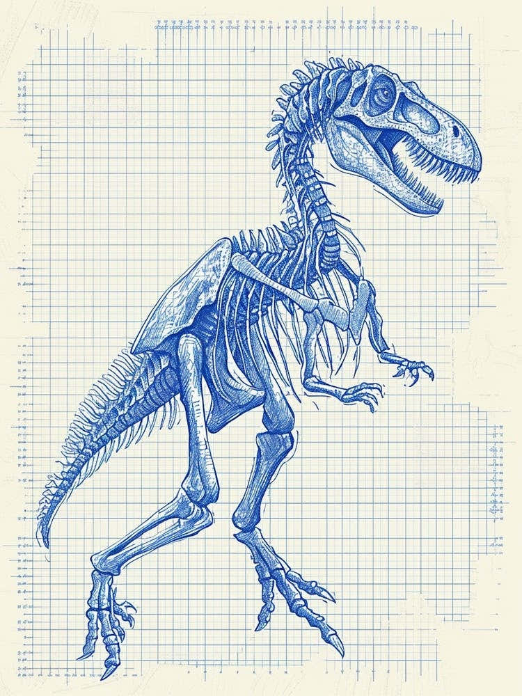 Troodon Skeleton Dinosaur Blue Print
