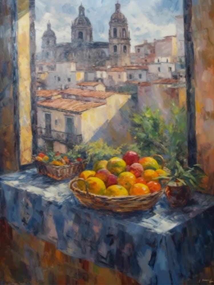 Window View Of Barcelona In The Style Of Impressionism 1