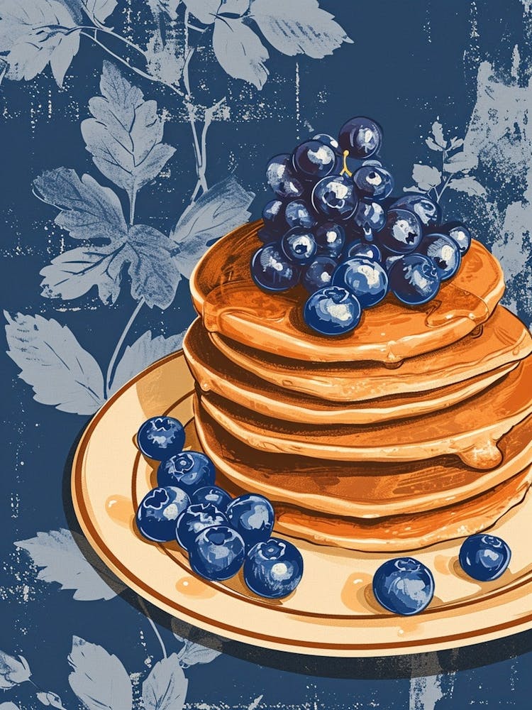 Art Deco Pancake Stack With Blueberries 4