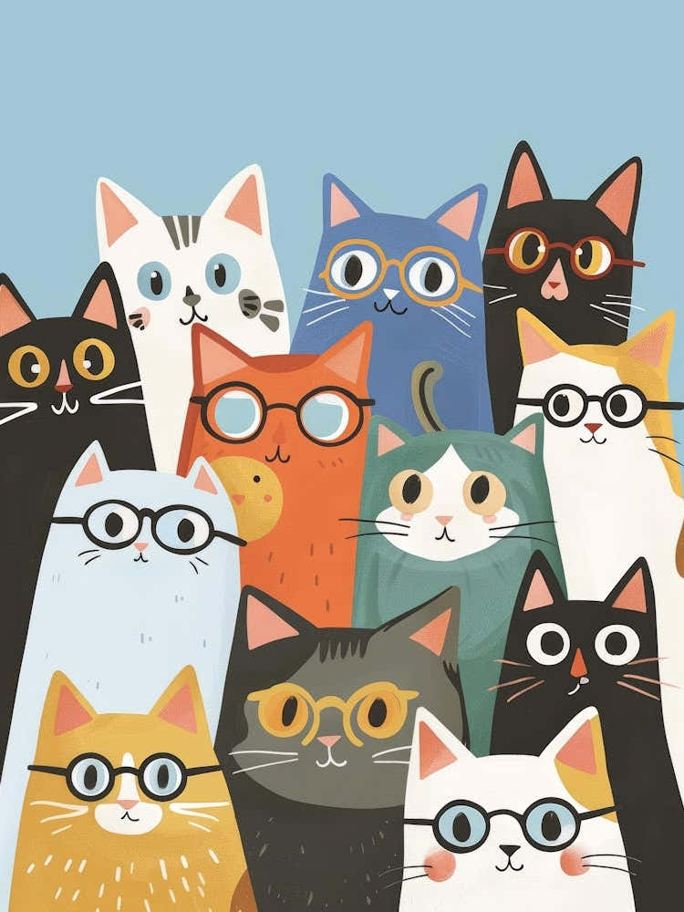 Group Of Cats With Glasses 1