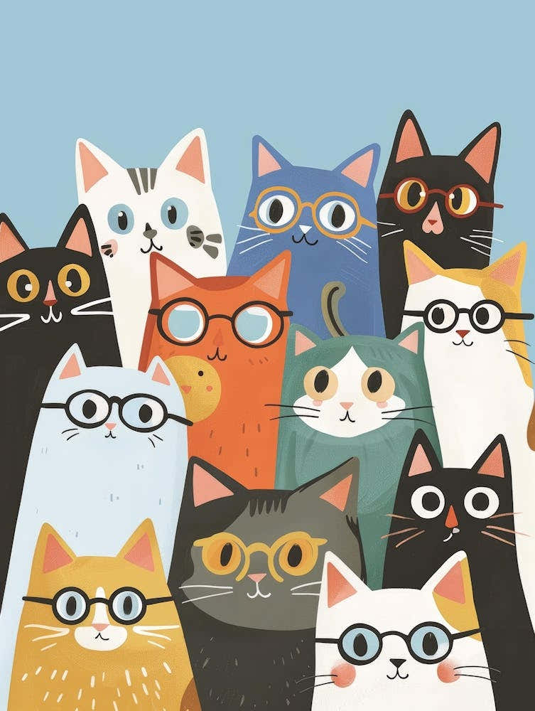 Group Of Cats With Glasses 1