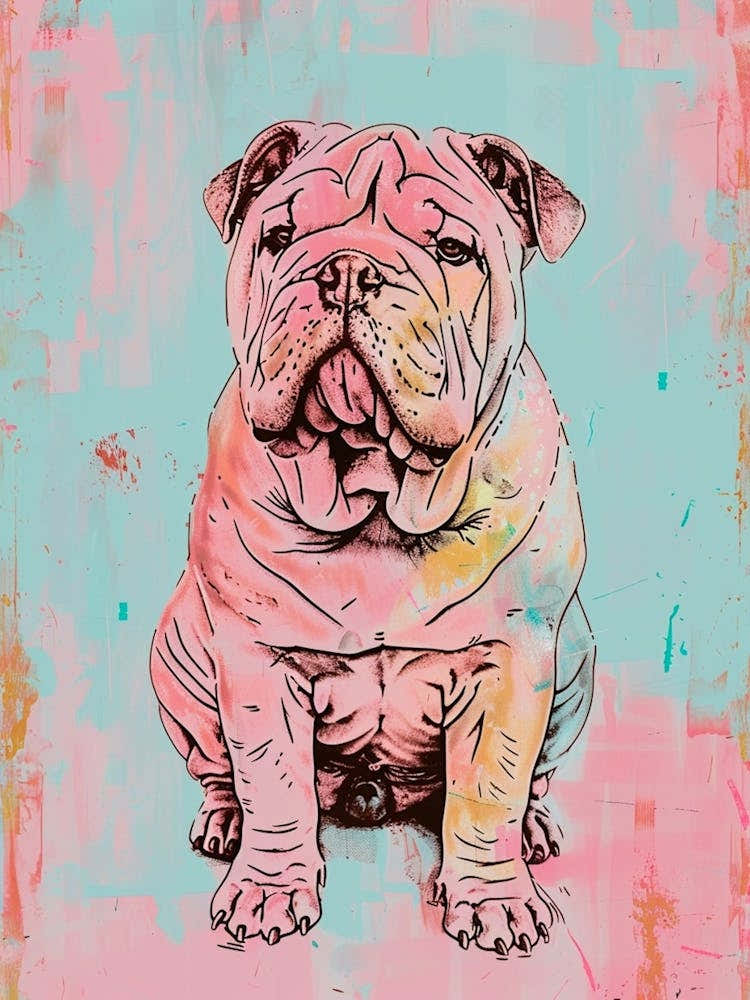 American Bulldog Pastel Line Watercolour Illustration  2