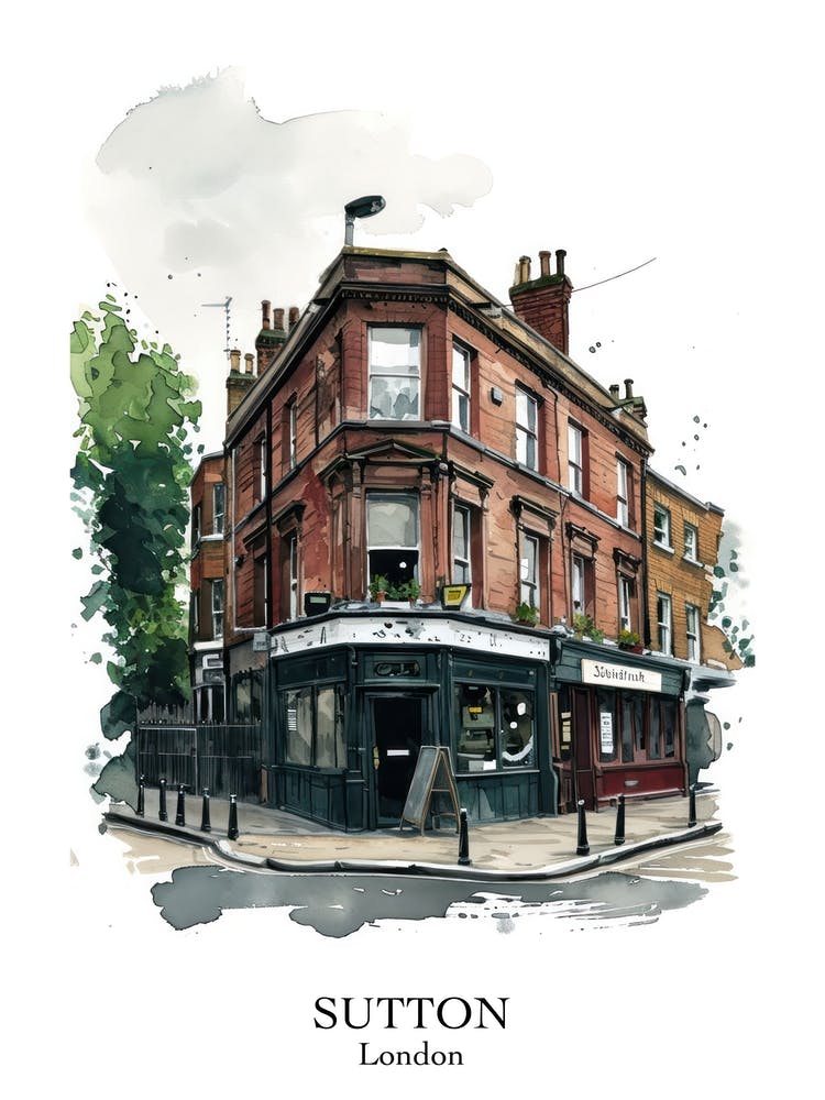 Sutton London Borough Street Watercolour 4 Poster