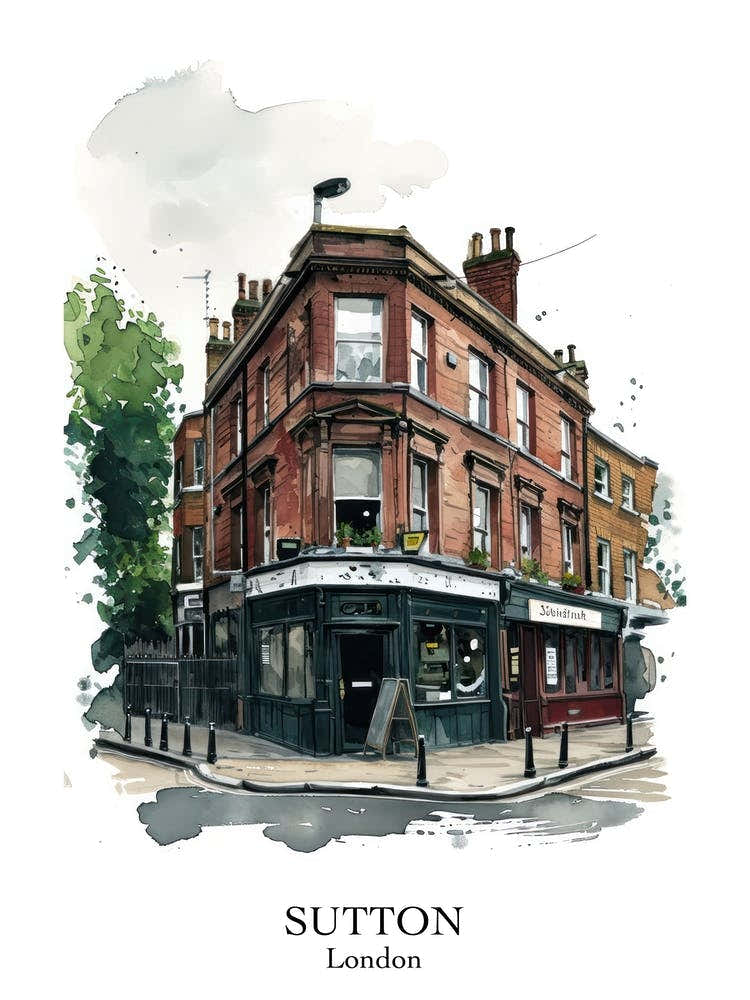 Sutton London Borough   Street Watercolour 4 Poster