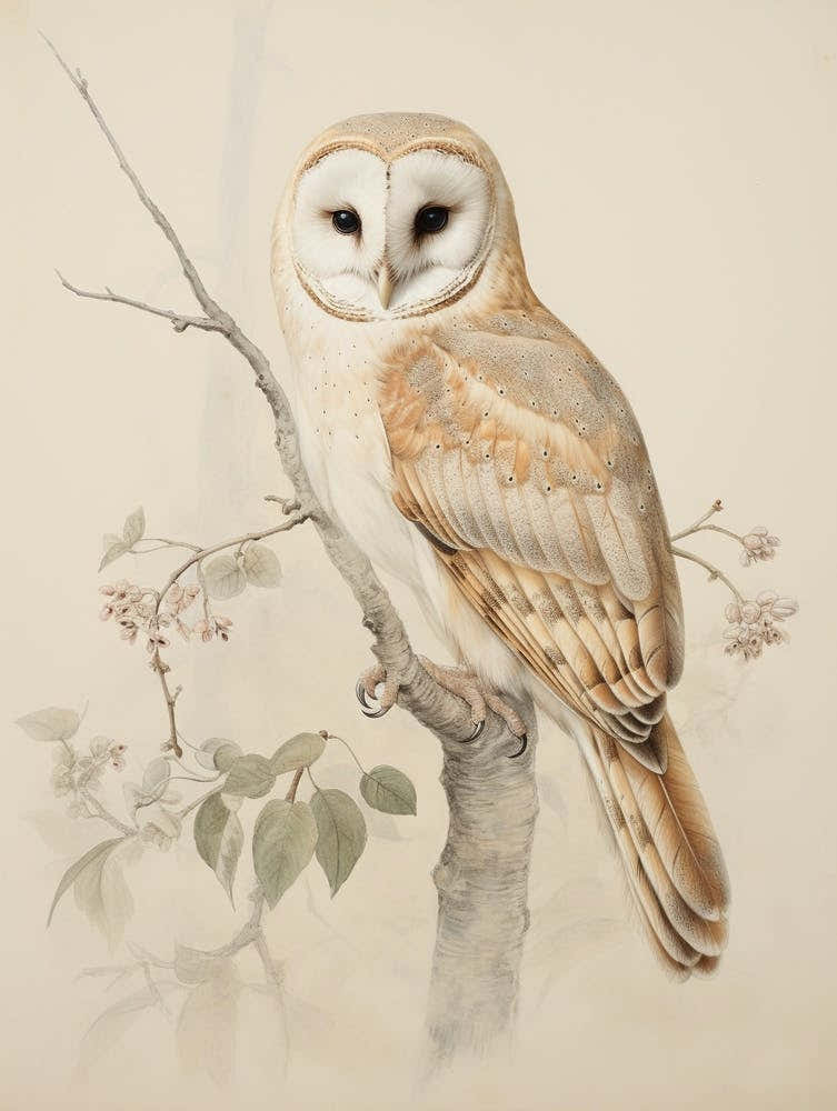 Vintage Bird Drawing Barn Owl 1