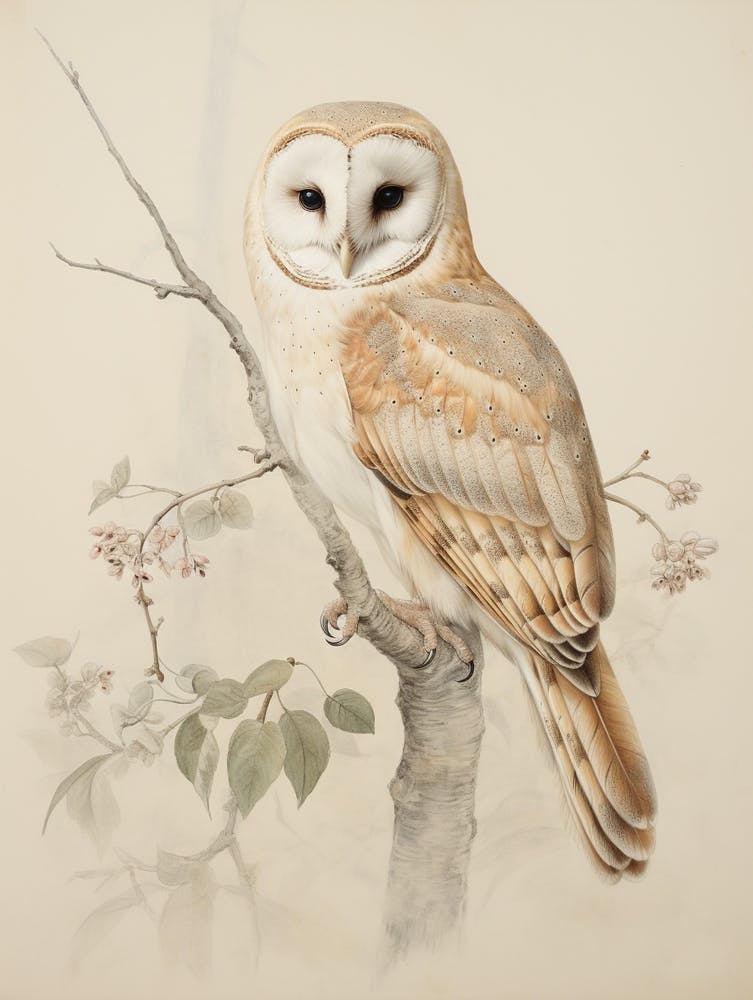 Vintage Bird Drawing Barn Owl 1