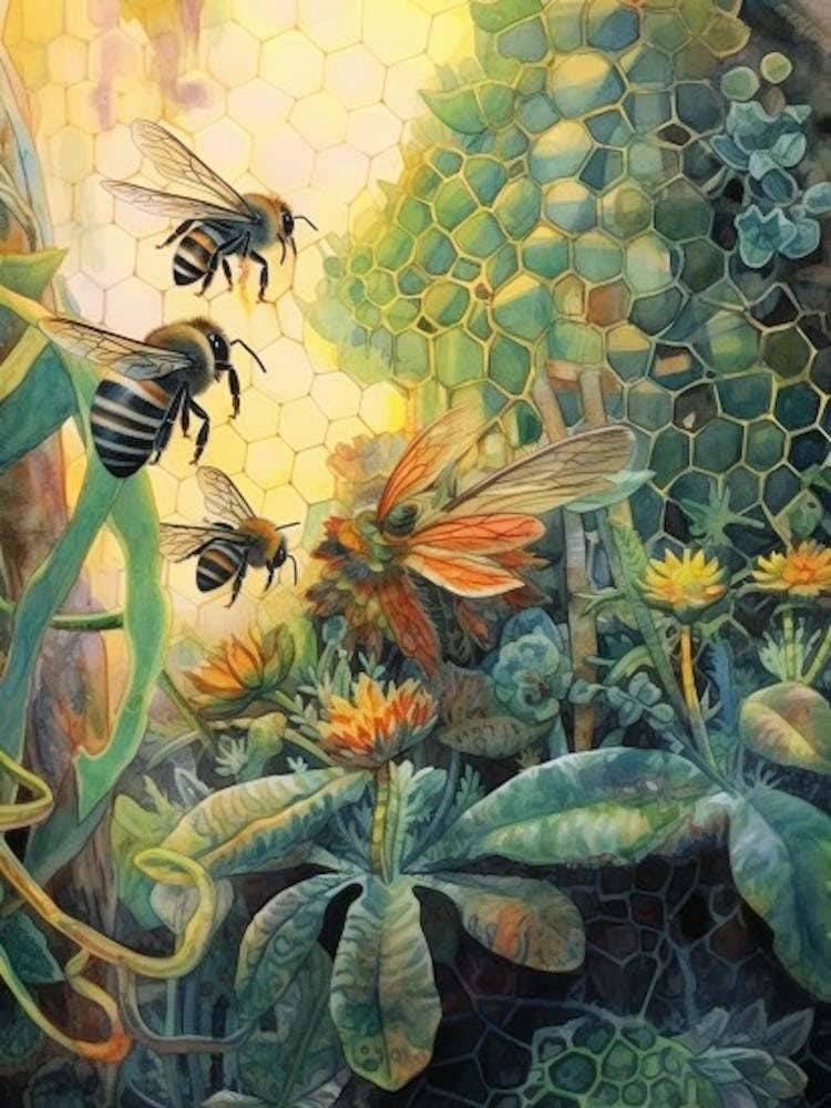 Cellophane Bee Beehive Watercolour Illustration 4