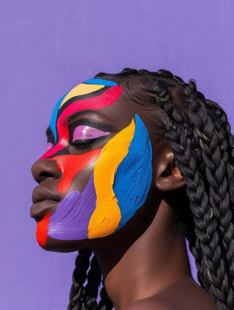Beautiful African Woman With Colorful Face Paint