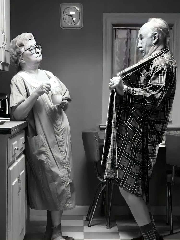 Grandpa Flashing Nana Wall Art, Black And White Vintage Photo, Old Lady Humor, Cute Old Couple Art, Retro Print, Funny Poster Gift