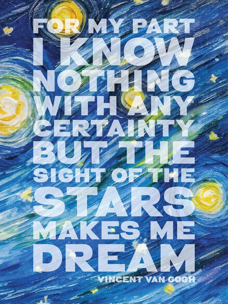 For My Part I Know Nothing With Any Certainty But The Sight Of The Stars Makes Me Dream - Van Gogh Quote poster (full image)