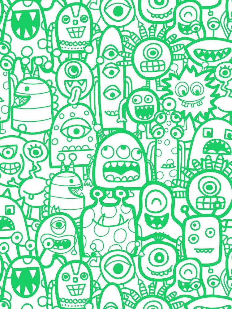 Cute Clusters of Monsters and Aliens Green and White Kids