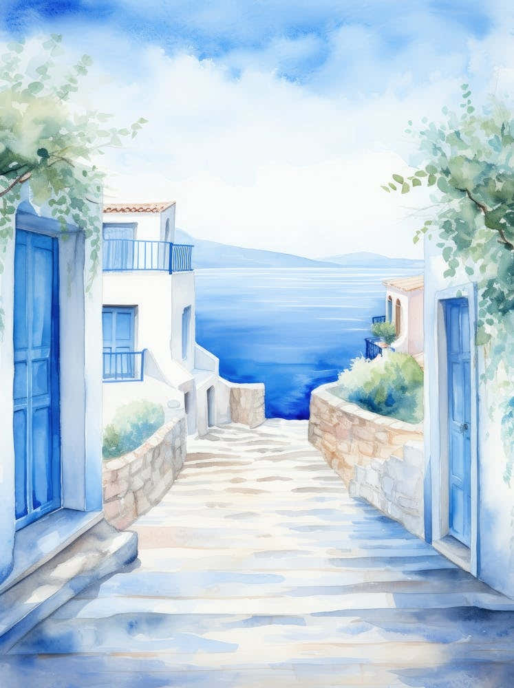 Watercolor Of A Greek Village 1