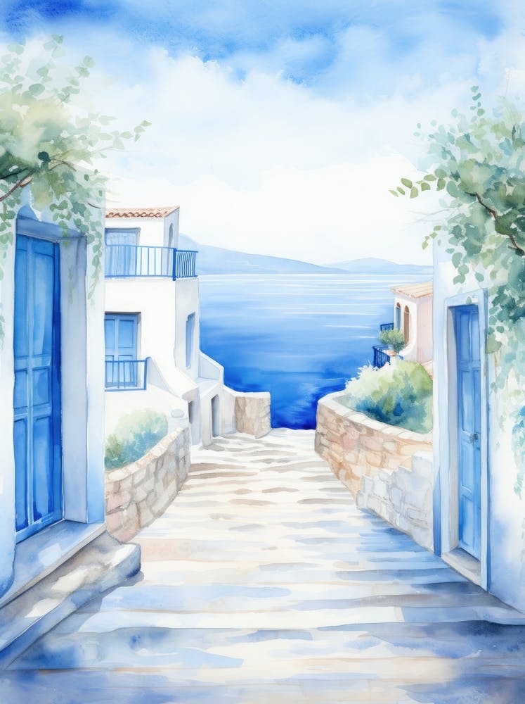 Watercolor Of A Greek Village 1