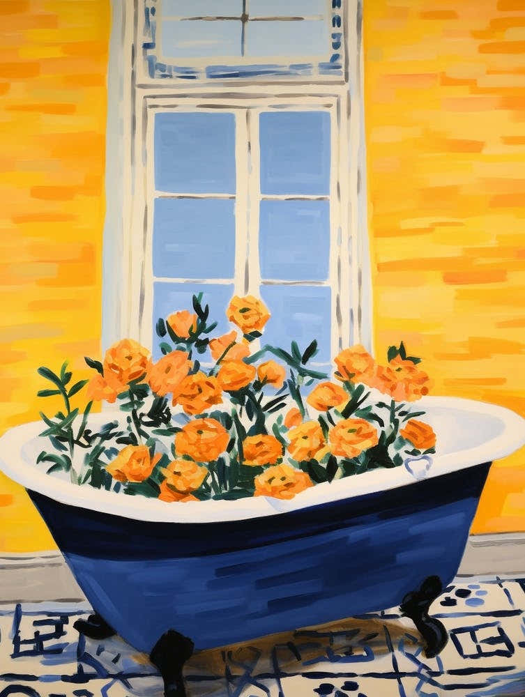 A Bathtube Full Marigold In A Bathroom 2