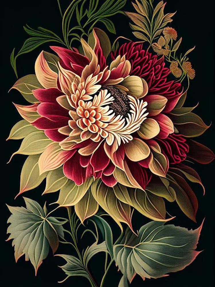 Dahlia 3 Floral Botanical Vintage Poster Flower